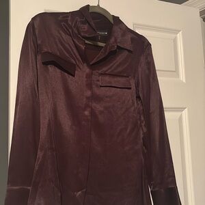 Zara burgundy satin pocket shirt